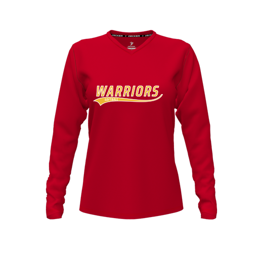 [CUS-DFW-TEES-CMF-VNK-LSL-RED-FYXS-LOGO2] Decker Comfort T-Shirt (Female Youth XS, Red, V Neck, Logo 2, Long Sleeve)